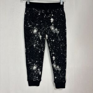 Lands' End Kids Iron Knee Pattern Fleece Jogger Sweatpants Sz S Black Galaxy